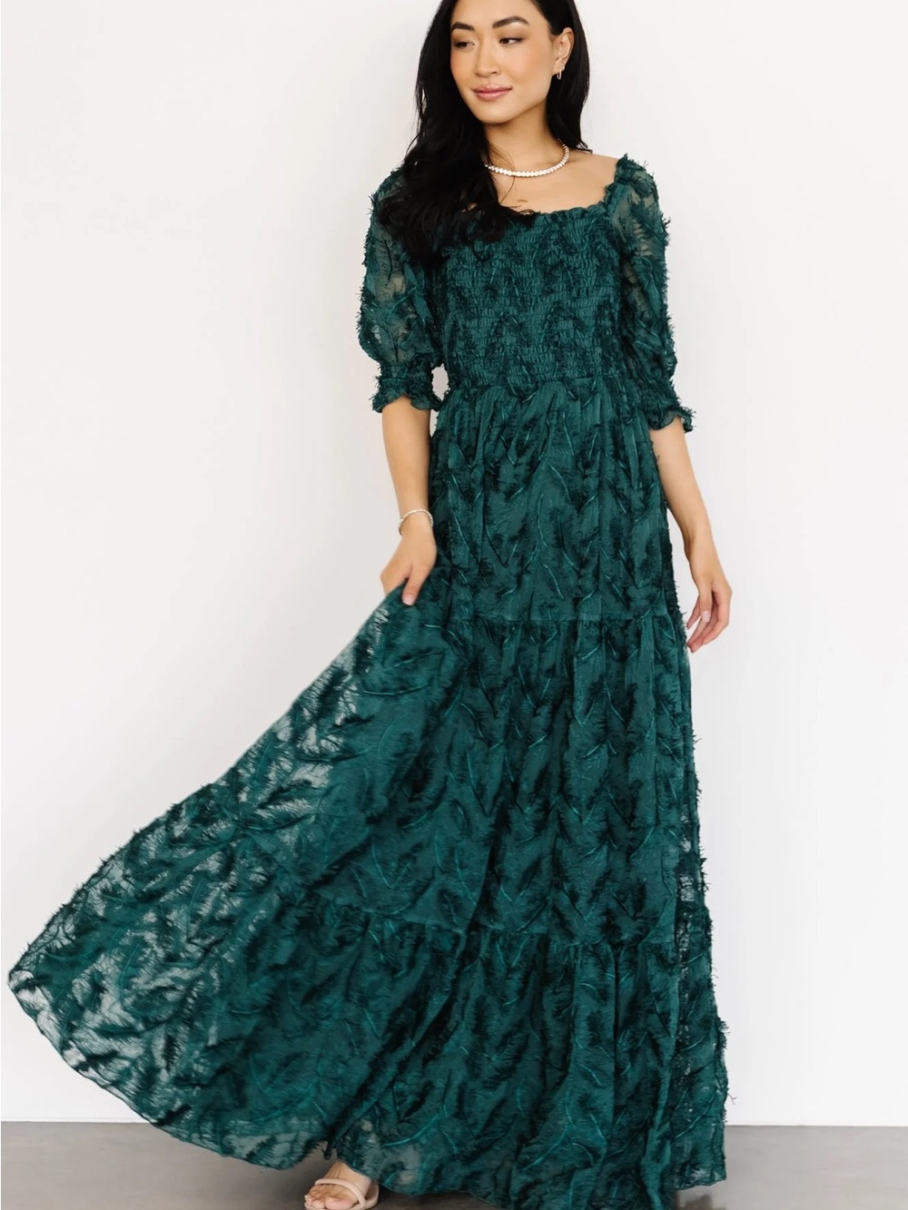 NWT Baltic Born Emerald Green Feather detail smocked top maxi Dress - Women